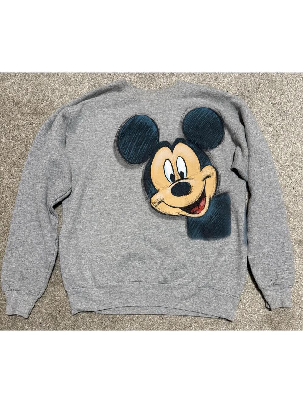 Mickey Mouse Grey Vintage Disney Front And Back Crewneck Sweater Size Medium